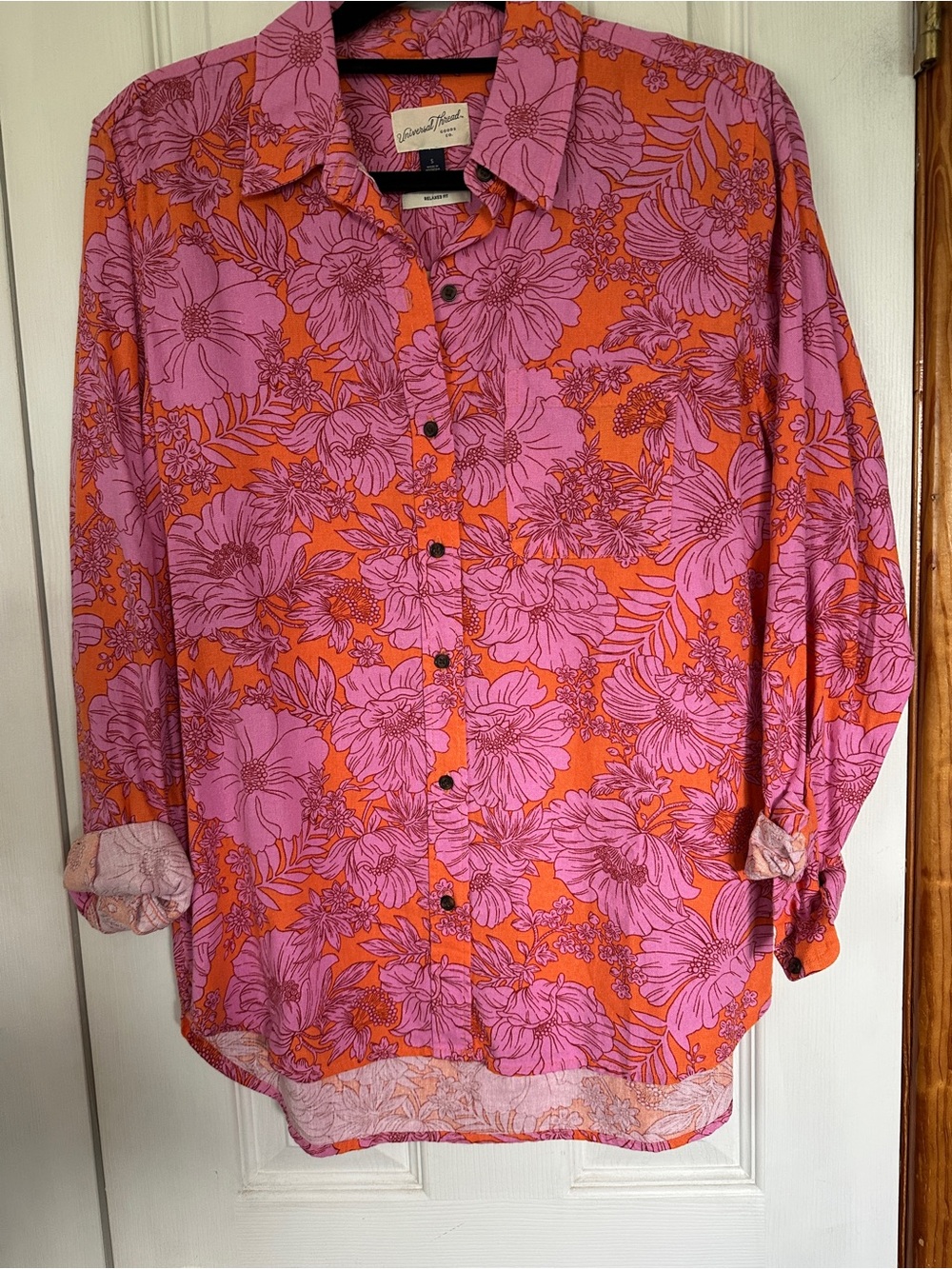 Universal Thread Pink & Orange Floral Button-Front Blouse
